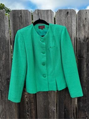 Japanese Vintage 80s Emerald Green Round-Neck Buttoned Blazer Jacket